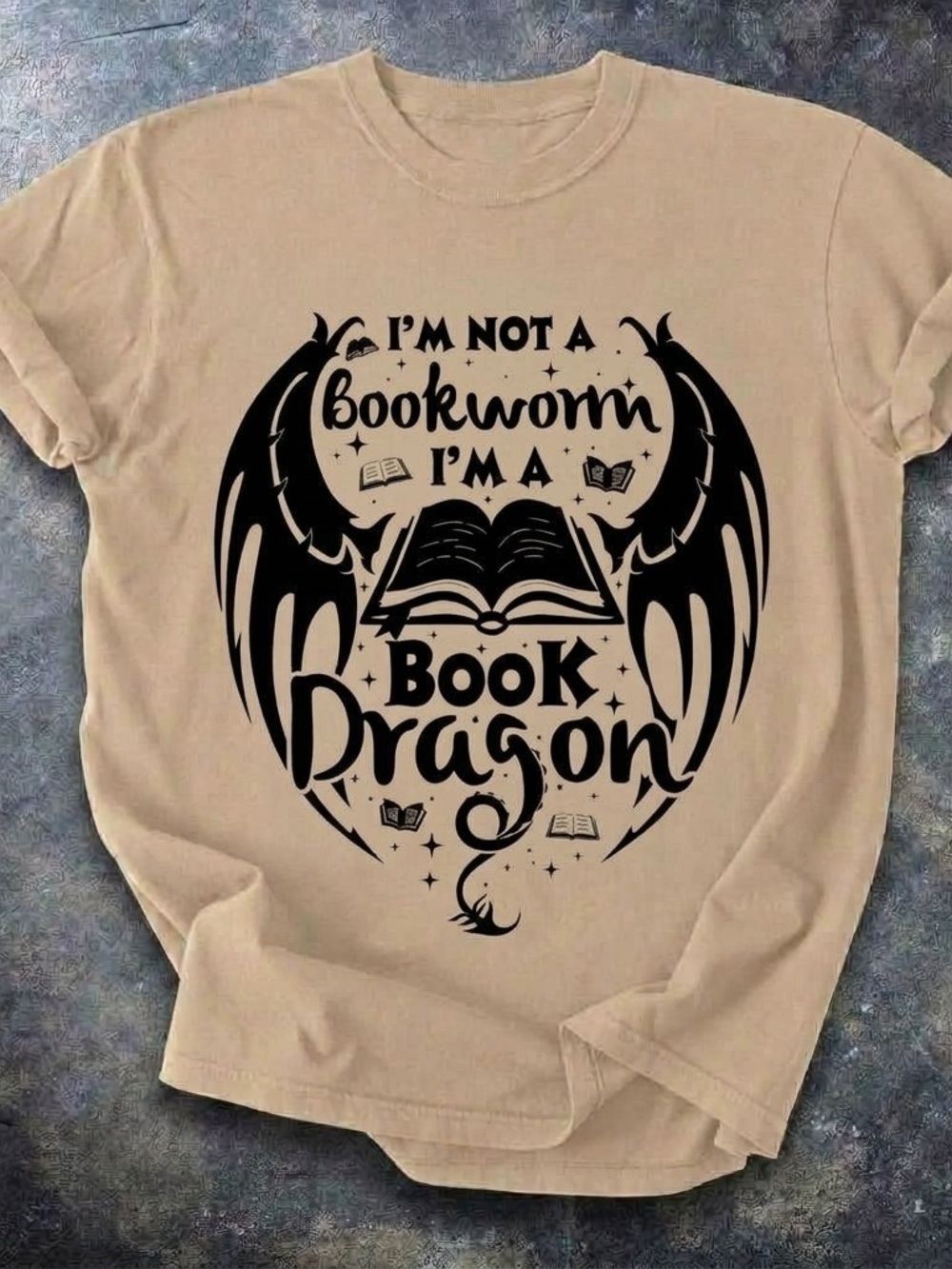 Book Dragon Shirt, Fantasy Reader Graphic Tee - Sand Unisex